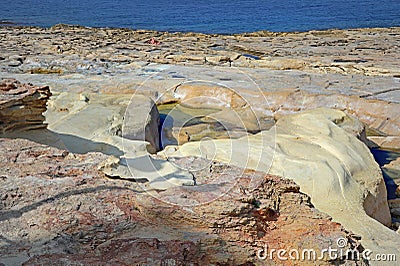 Malte; La Valette; Plage typiques en roches Stock Photo